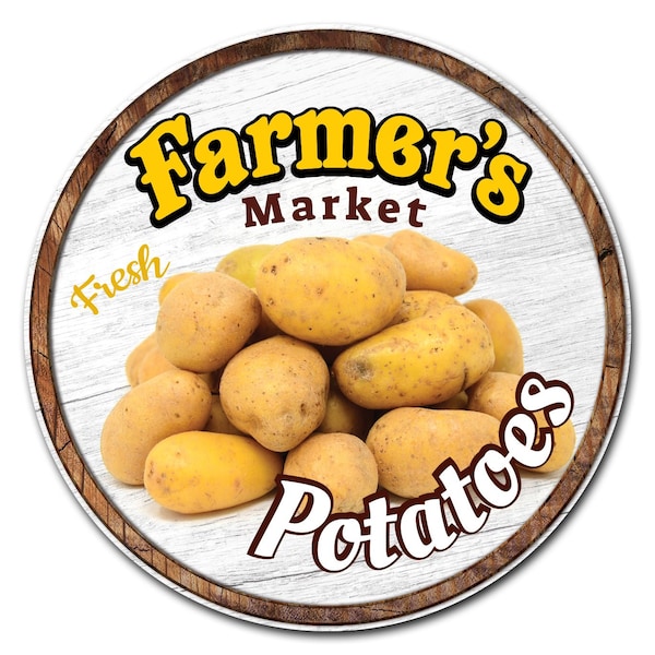 Corrugated Plastic Sign With Stakes 24in Circular-Farmers Market Potatoes, C-24-CIR-WS-Potatoes